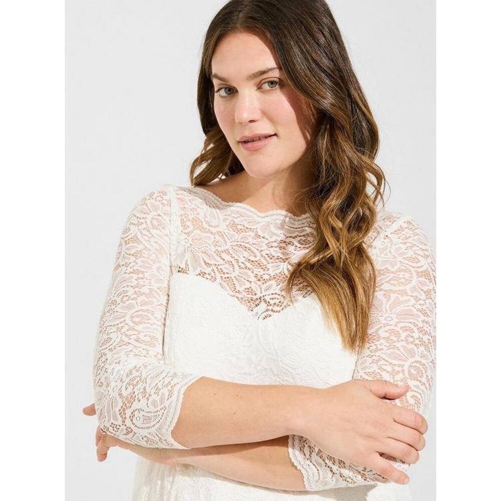 Torrid Ever After Something Blue Tag Ivory Lace Tea-Length Wedding Dress Size 12 - Picture 11 of 13